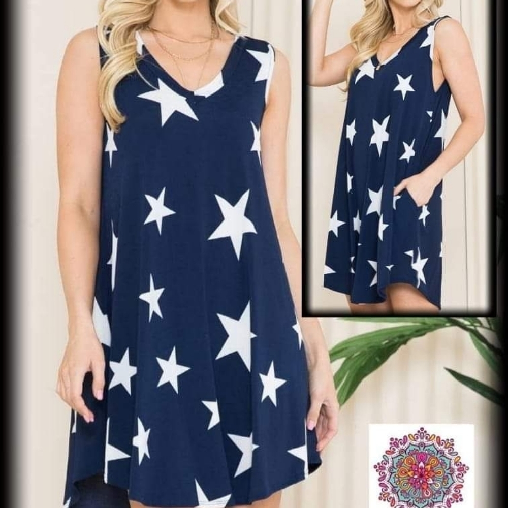 Womens Star pocket swing dress 4th of July